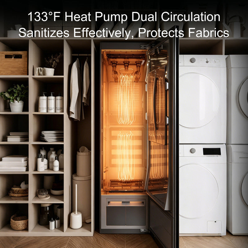 76.8 in. Smart Fabric Care Cabinet in Silver with Heat Pump Drying and Steam Sanitize
