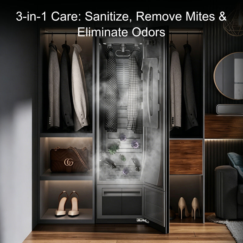 76.8 in. Smart Fabric Care Cabinet in Silver with Heat Pump Drying and Steam Sanitize