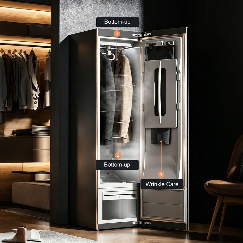 76.8 in. Smart Fabric Care Cabinet in Silver with Heat Pump Drying and Steam Sanitize